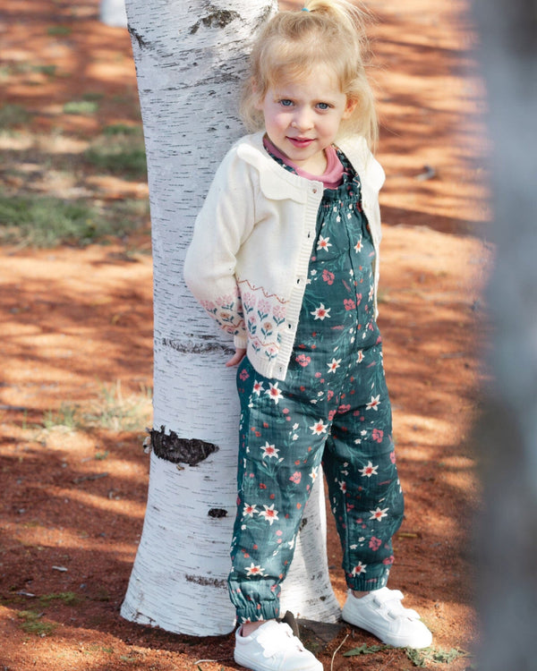 Printed Muslin Overall Teal With Flowers Pants & Shorts Deux par Deux 