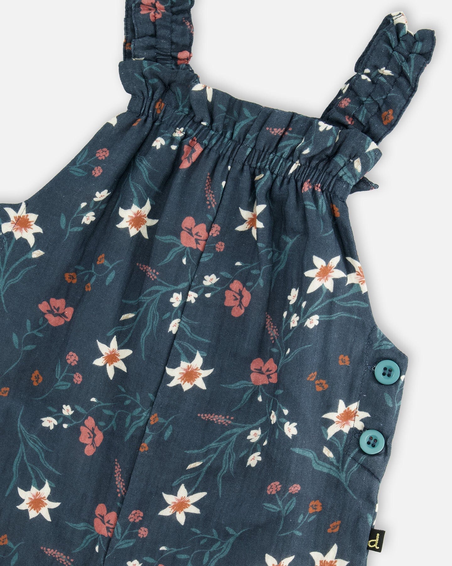 Printed Muslin Overall Teal With Flowers - G20E41_040