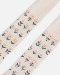 Jacquard Tights Off White With Flowers - G20ET_101