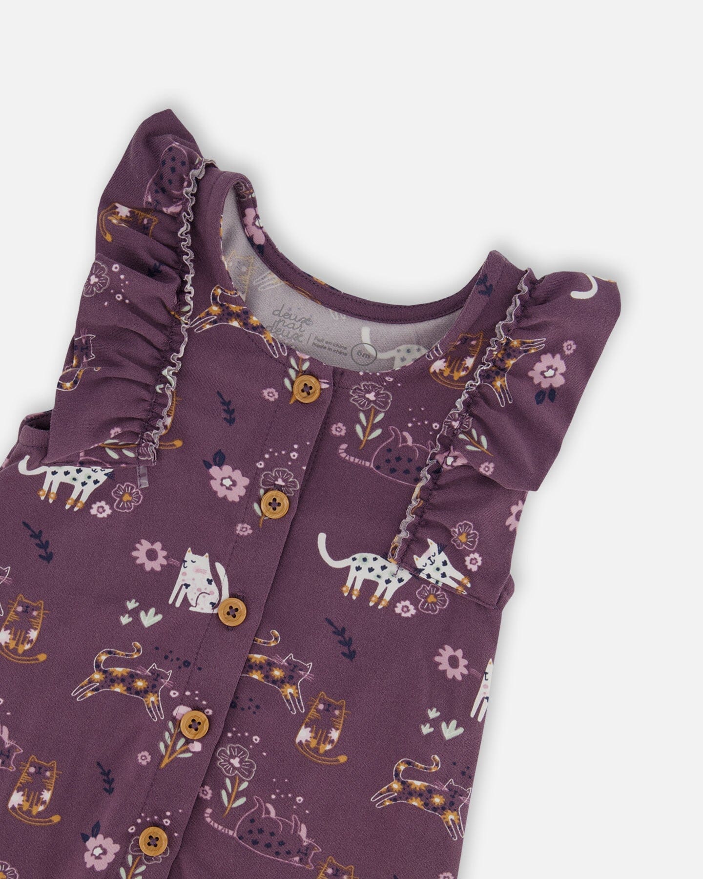 T-Shirt With Brushed Overall Set Mauve Printed Cats - G20F10_044