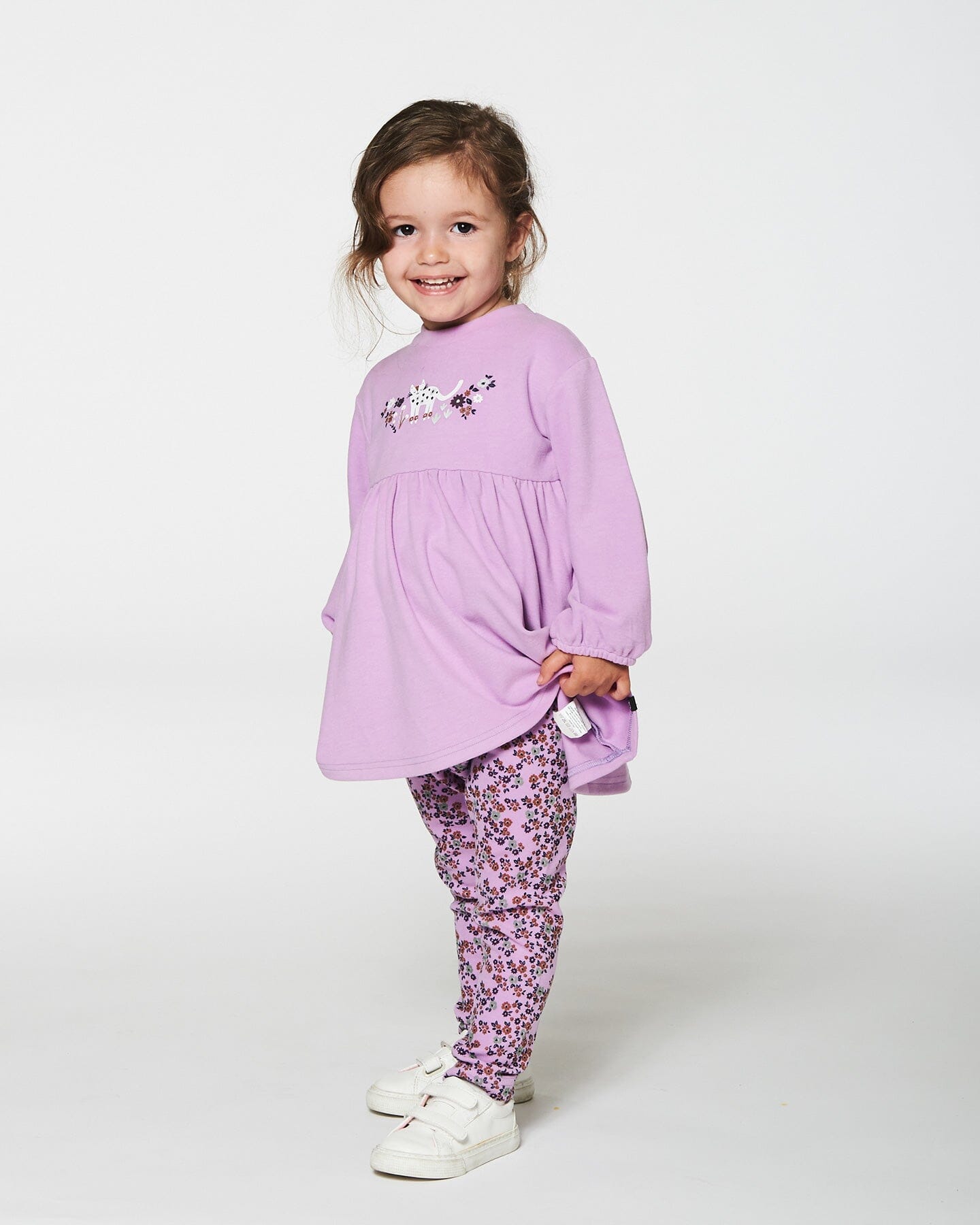 Tunic And Printed Leggings Set Lilac Mini Flowers Sets Deux par Deux 