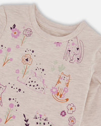 Printed T-Shirt Beige Mix Printed Cats - G20F70_193