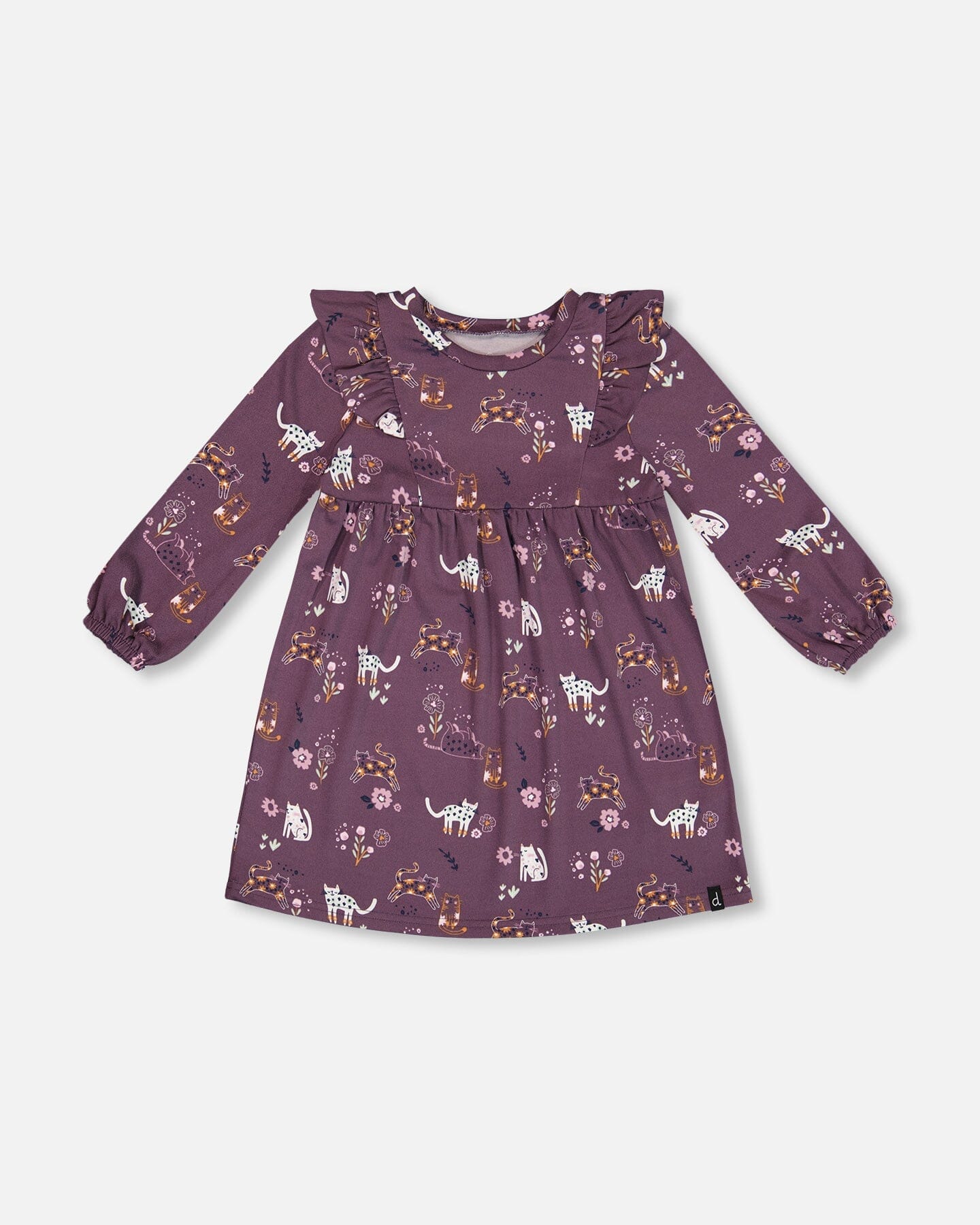 Dress With Frills Mauve Printed Cats - G20F90_044