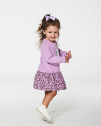 Super Soft Dress With Print Skirt Lilac Mini Flowers Dresses Deux par Deux 