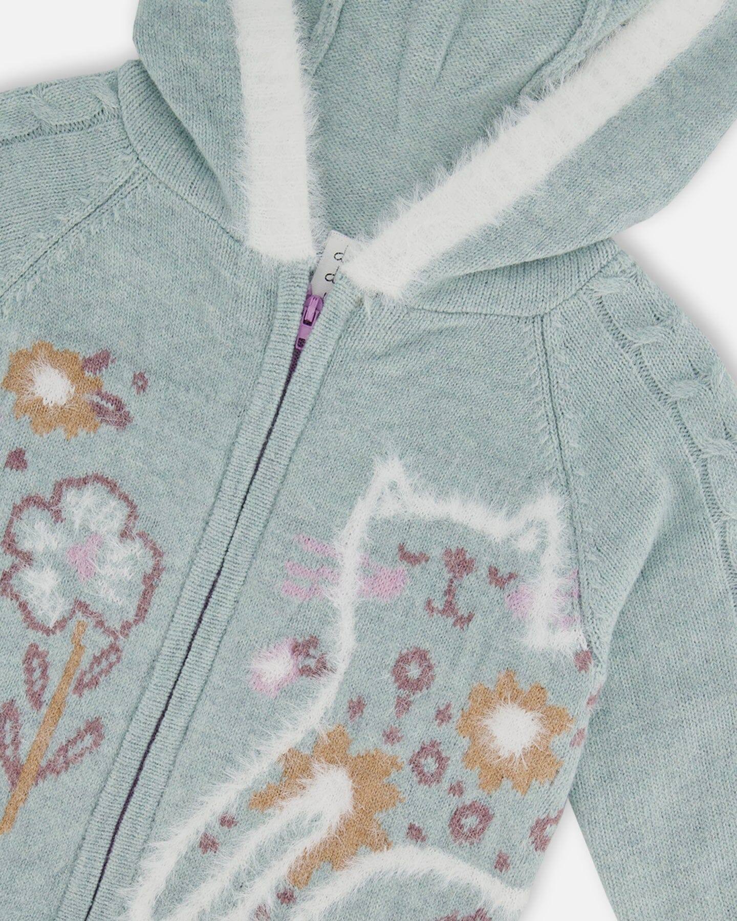 Jacquard Hooded Knit Cardigan Light Turquoise - G20FT30_378