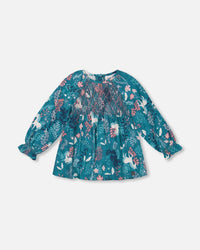 Long Sleeve Viscose Blouse Turquoise Printed Fairy Unicorn - G20G15_063