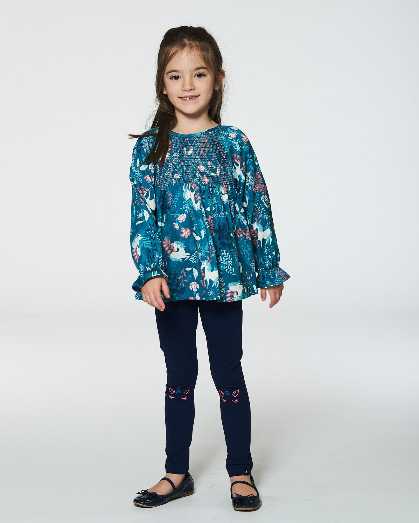 Long Sleeve Viscose Blouse Turquoise Printed Fairy Unicorn Tees & Tops Deux par Deux 