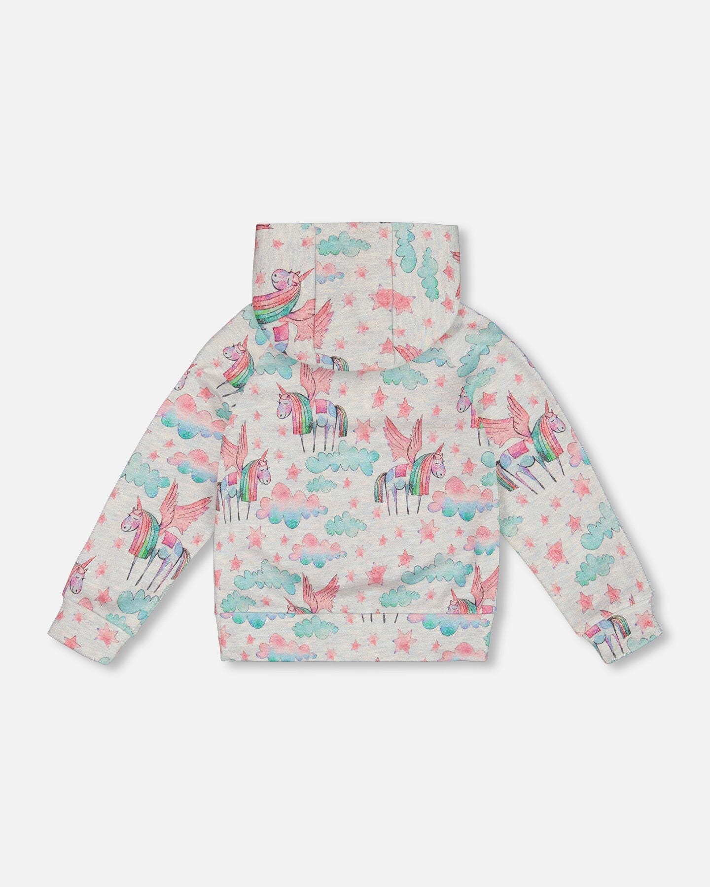 Printed Shiny French Terry Hoodie Gray Mix Printed Unicorn - G20G31_000