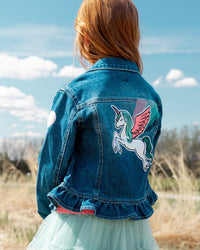 Stretch Denim Jacket With Unicorn Sweaters & Hoodies Deux par Deux 