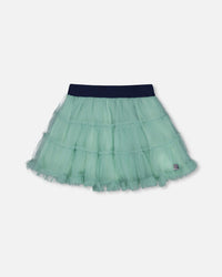 Mesh Skirt With Frills Turquoise - G20G81_420