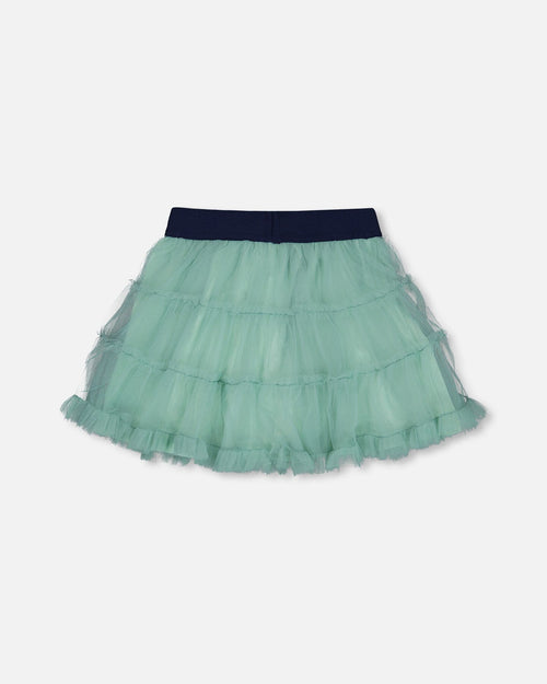 Mesh Skirt With Frills Turquoise - G20G81_420