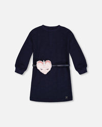 Quilted Heart Fleece Dress With Belt Navy - G20G94_481