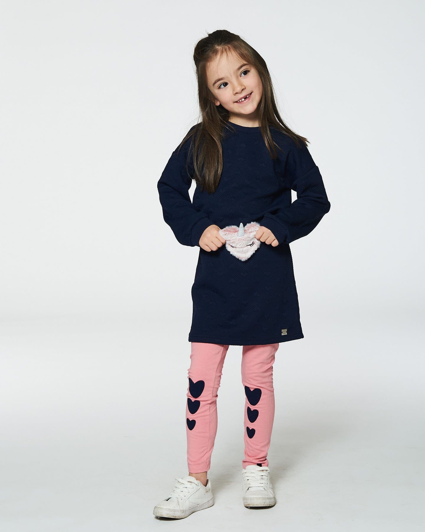 Quilted Heart Fleece Dress With Belt Navy Dresses Deux par Deux 