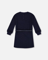 Quilted Heart Fleece Dress With Belt Navy - G20G94_481