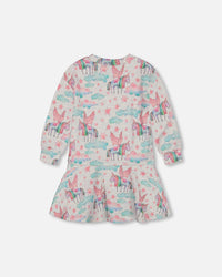 Printed Shiny French Terry Dress Gray Mix Printed Unicorn - G20G95_000