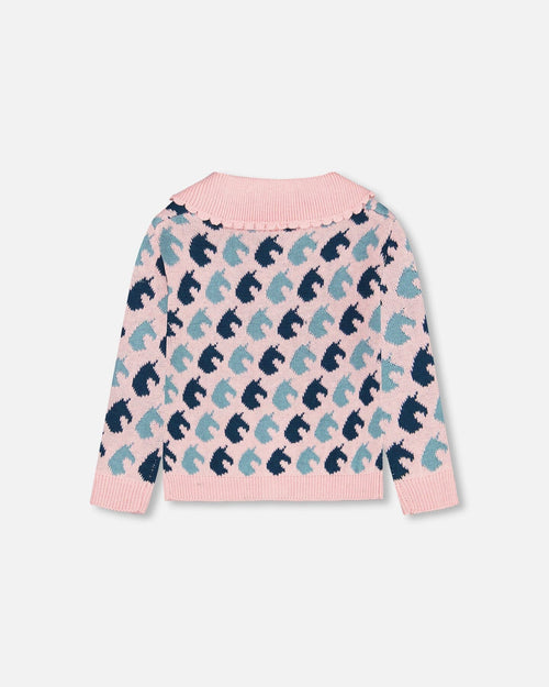 Jacquard Knit Cardigan Pink Unicorn - G20GT32_000