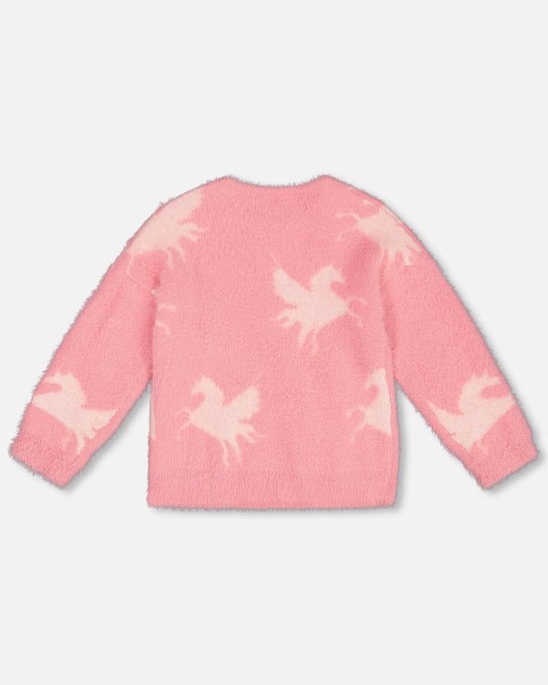 Jacquard Unicorn Sweater Hairy Knit Pink - G20GT73_655