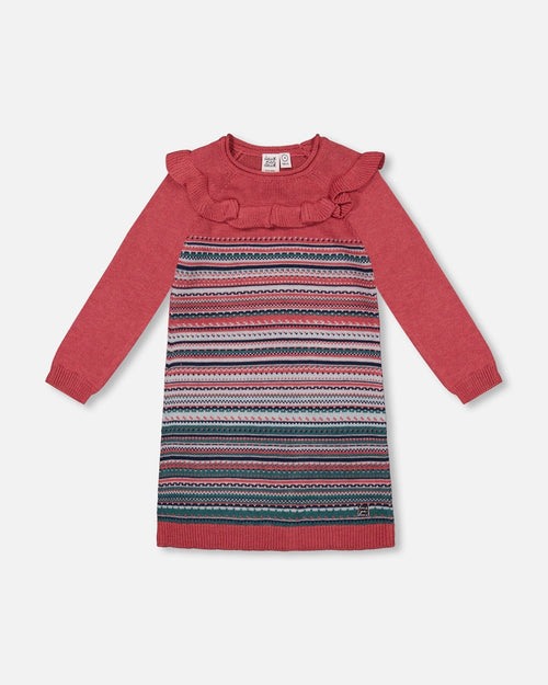 Jacquard Stripe Sweater Dress Pink And Blue - G20GT91_655