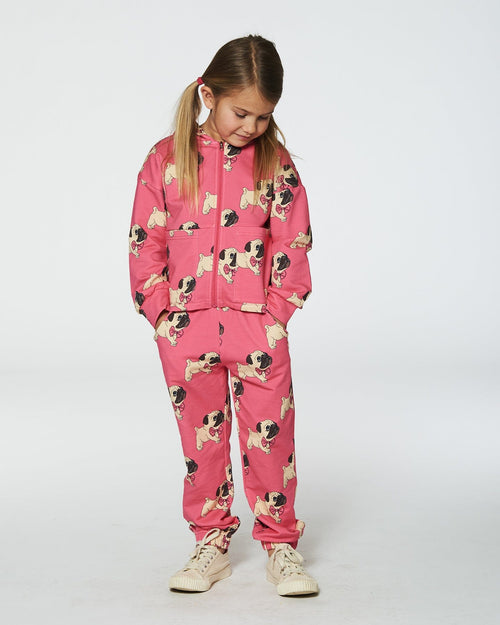 Fleece Sweatpants Magenta Printed Pug Pants & Shorts Deux par Deux 