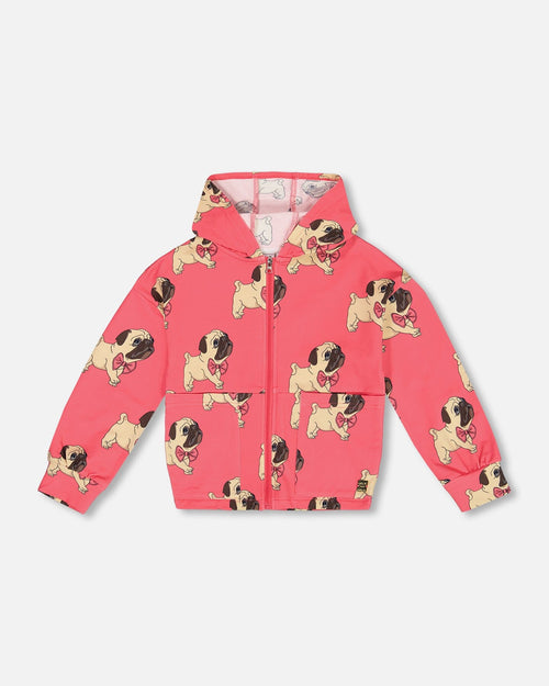 Fleece Hooded Cardigan Magenta Printed Pug Sweaters & Hoodies Deux par Deux 