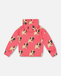 Fleece Hooded Cardigan Magenta Printed Pug Sweaters & Hoodies Deux par Deux 