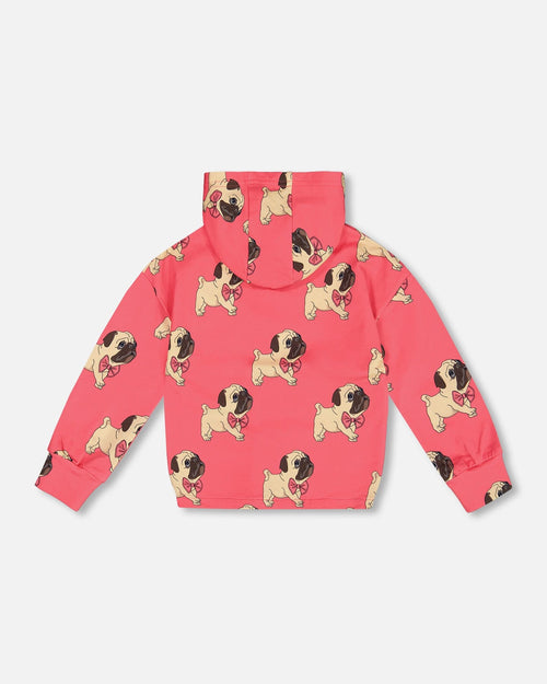 Fleece Hooded Cardigan Magenta Printed Pug Sweaters & Hoodies Deux par Deux 