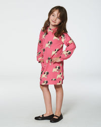 Long Sleeve Fleece Dress With Pocket Magenta Printed Pug Dresses Deux par Deux 