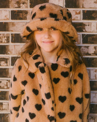 Faux Fur Bucket Hat Caramel Printed Heart Accessories Deux par Deux 