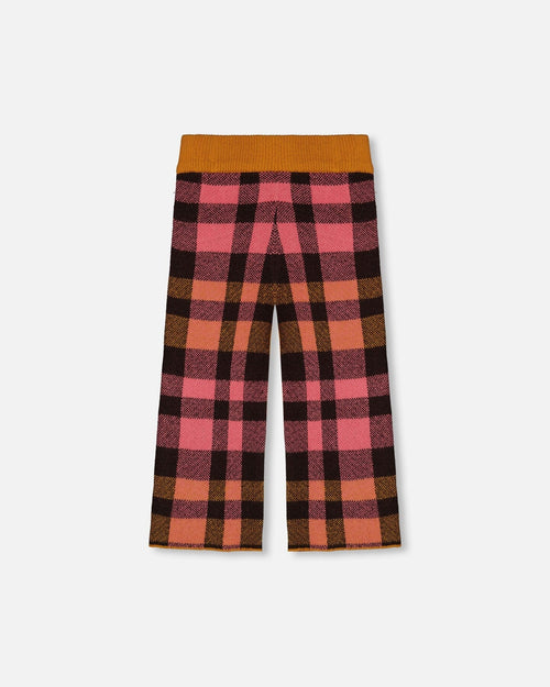 Cropped Wide Leg Pant Plaid Magenta And Brown - G20HT20_000