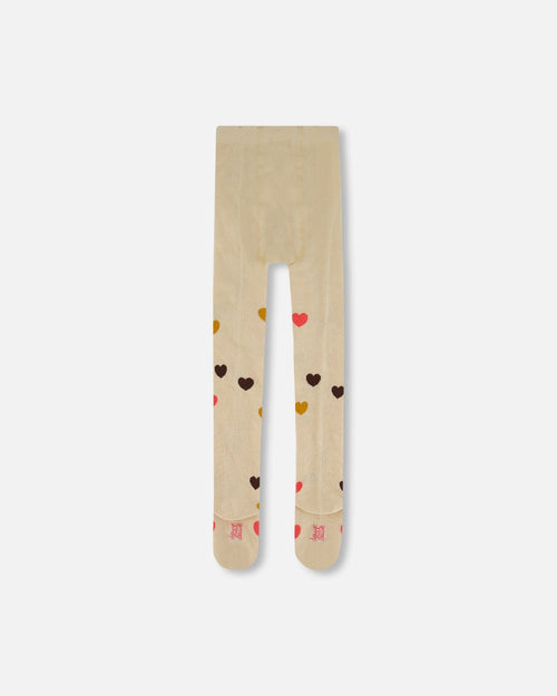 Jacquard Tights Beige Little Hearts - G20HT_110