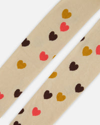 Jacquard Tights Beige Little Hearts - G20HT_110