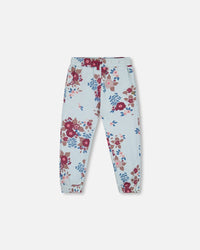 Fleece Sweatpants Light Blue Printed Big Flowers - G20I20_077