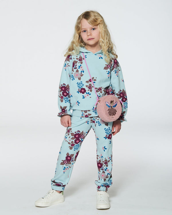 Fleece Sweatpants Light Blue Printed Big Flowers Pants & Shorts Deux par Deux 