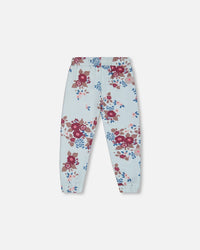 Fleece Sweatpants Light Blue Printed Big Flowers - G20I20_077