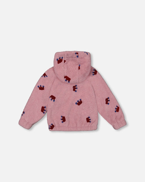 Plush Hoodie Mauve With Crown Pattern - G20I31_539