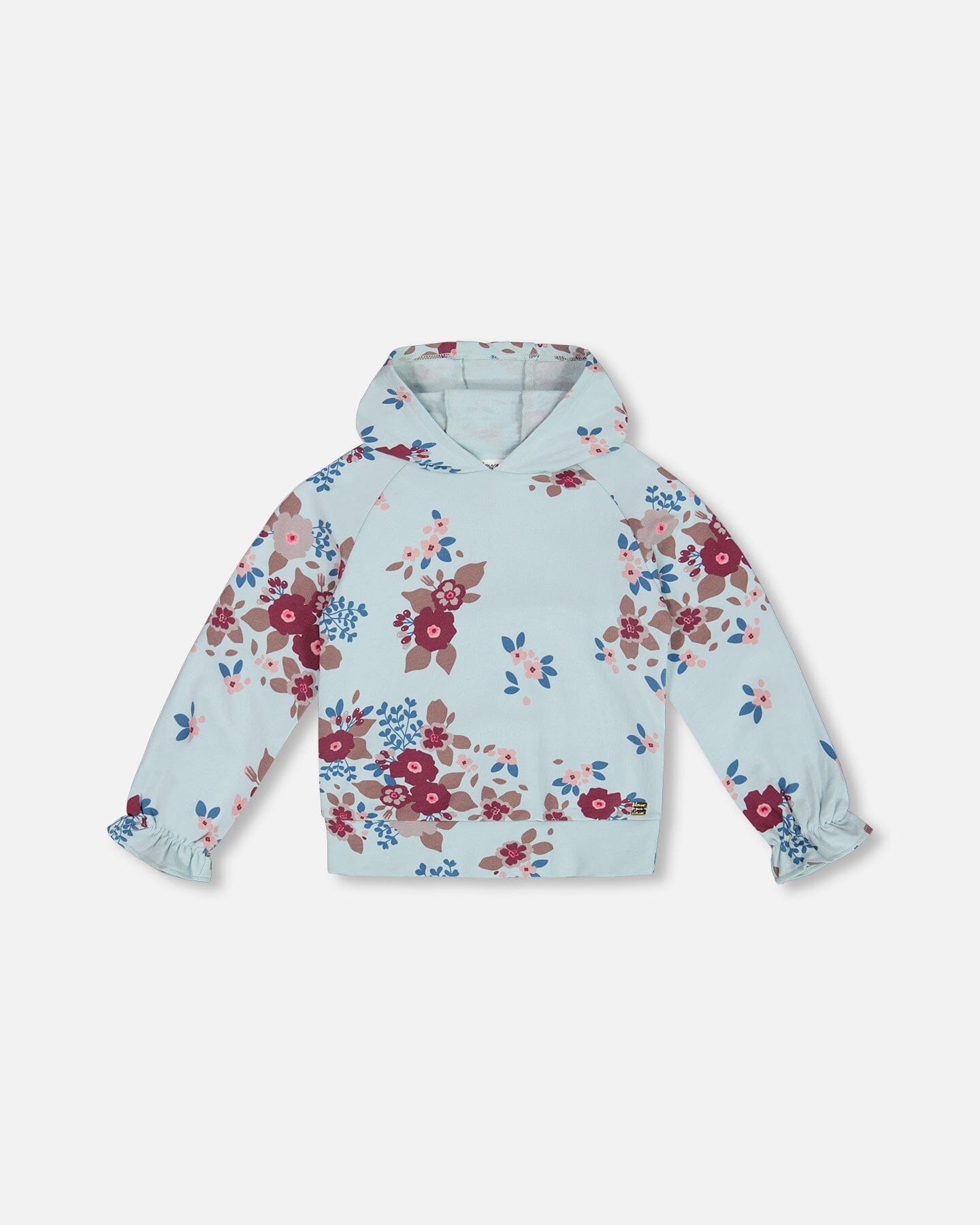 Fleece Hoodie Light Blue Printed Big Flowers - G20I33_077