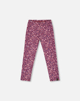 Legging extensible bordeaux imprimé petites fleurs