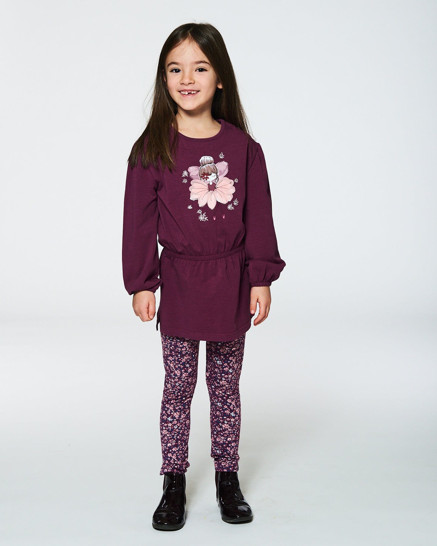 Stretch Leggings Burgundy Printed Little Flowers Leggings Deux par Deux 