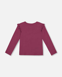 Organic Cotton T-Shirt With Frill Burgundy - G20I71_540