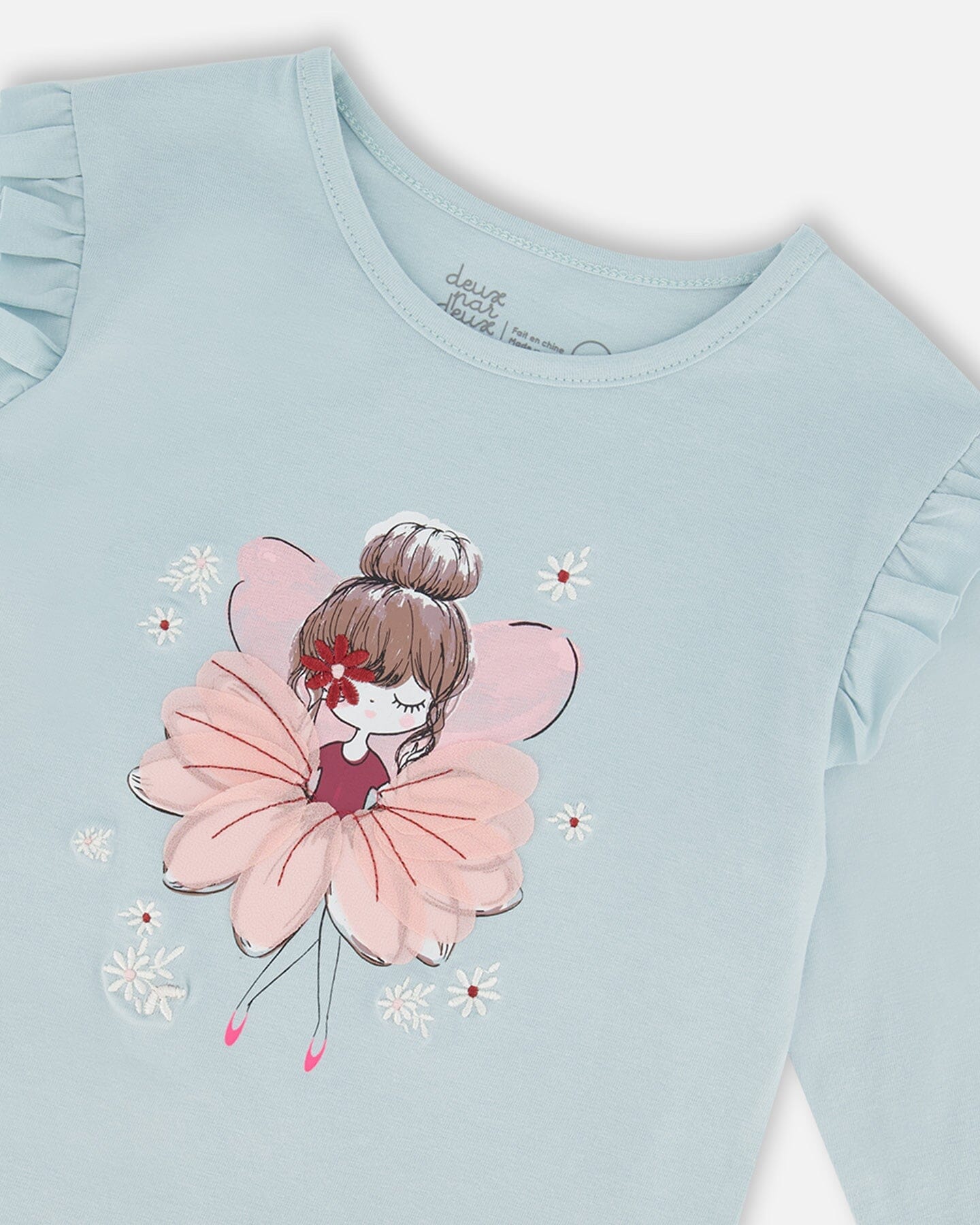 Organic Cotton T-Shirt With Frill Light Blue - G20I71_579