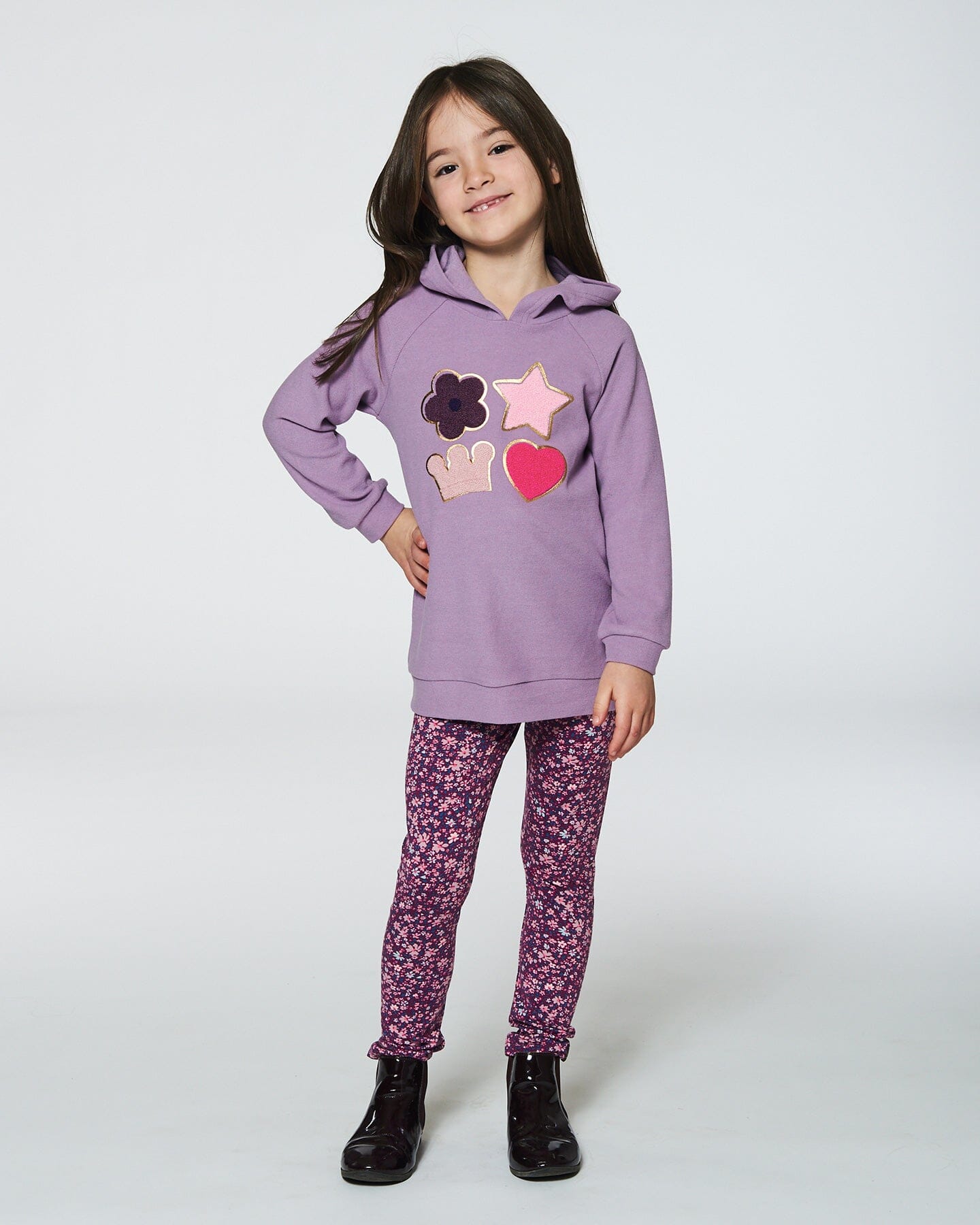 Super Soft Brushed Jersey Hooded Tunic With Appliques Lavender Tees & Tops Deux par Deux 