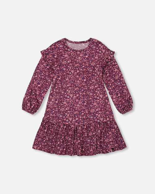 Dress With Frills Burgundy Printed Little Flowers - G20I91_076