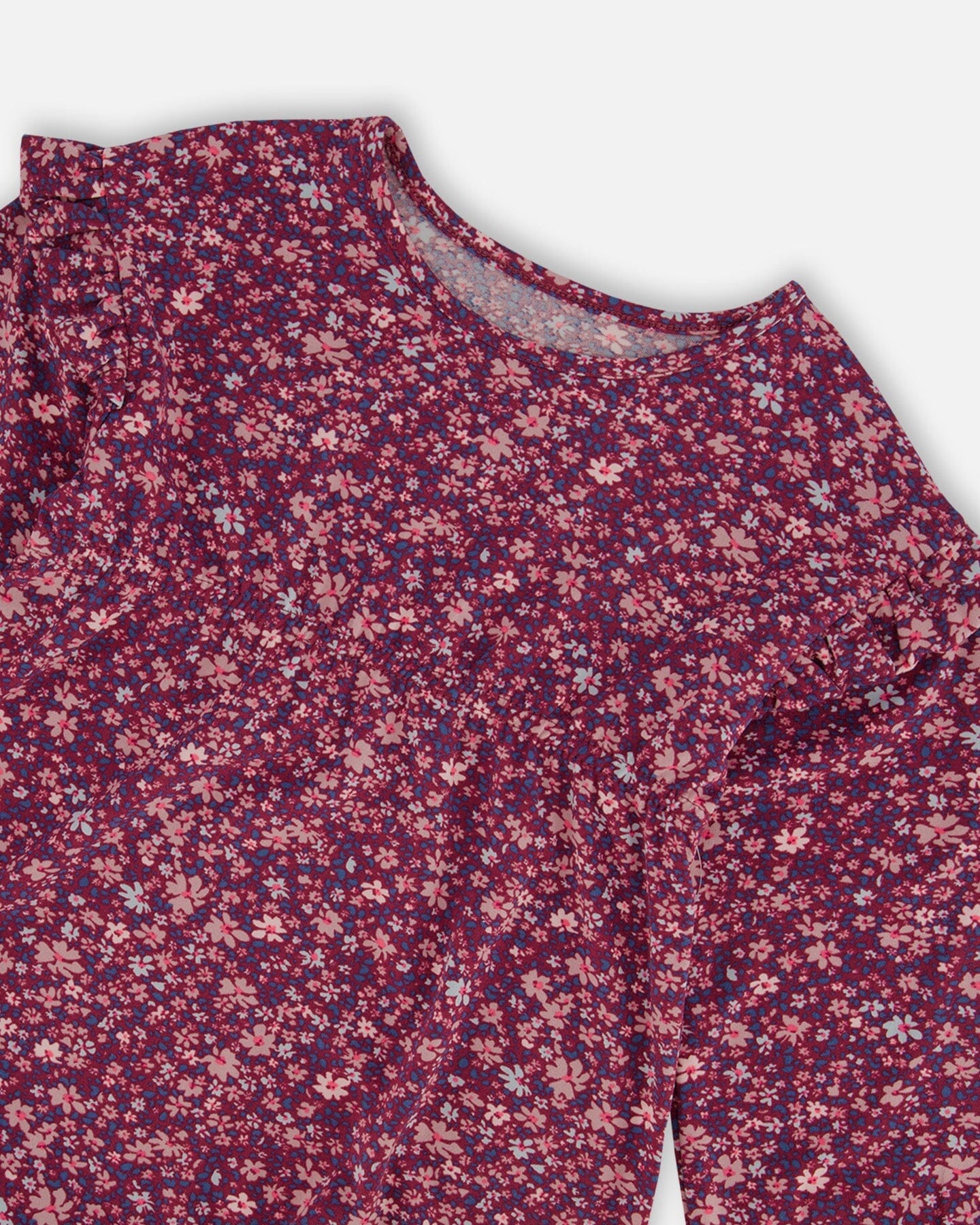 Dress With Frills Burgundy Printed Little Flowers - G20I91_076