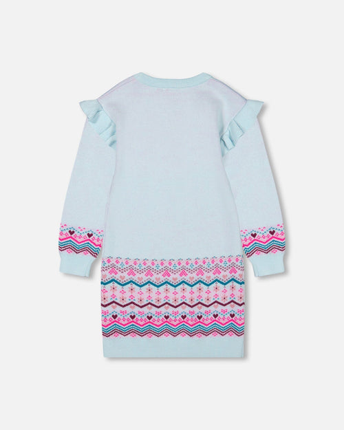 Intarsia Knit Dress Light Blue Dresses Deux par Deux 