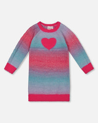 Knit Dress With Heart Gradient Candy Pink And Blue - G20IT94_000