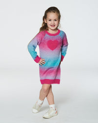 Knit Dress With Heart Gradient Candy Pink And Blue Dresses Deux par Deux 