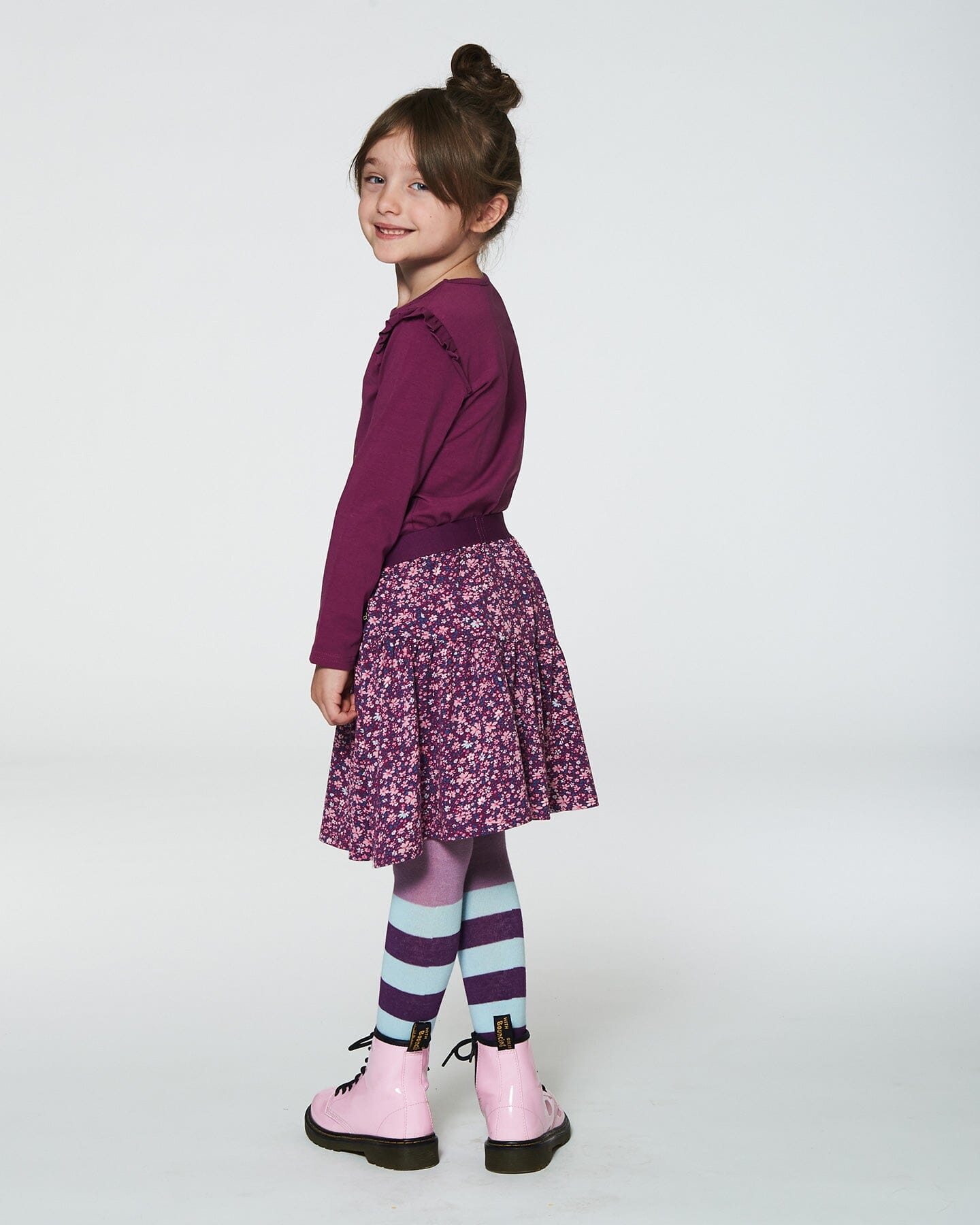 Striped Tights With Crown Knees Mauve Accessories Deux par Deux 