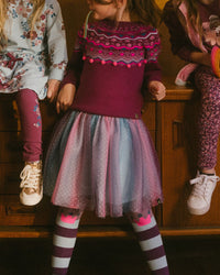 Striped Tights With Crown Knees Mauve Accessories Deux par Deux 