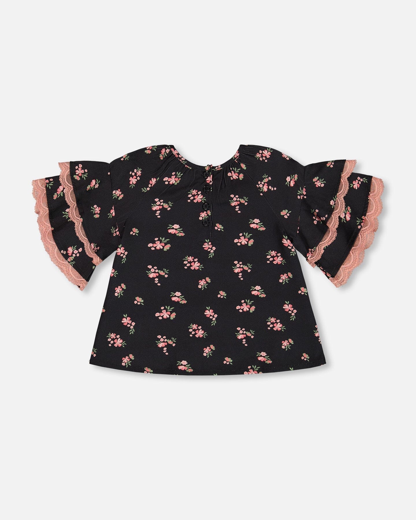 Elbow Sleeve Viscose Blouse Black Printed Flowers - G20J16_072