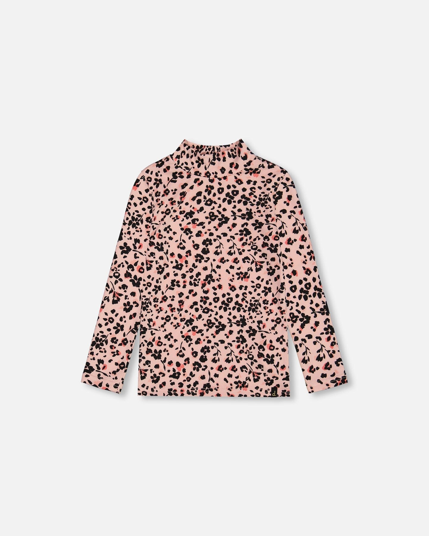 Long Sleeve Mock Neck Top Pink Printed Leopard Flowers - G20J73_084